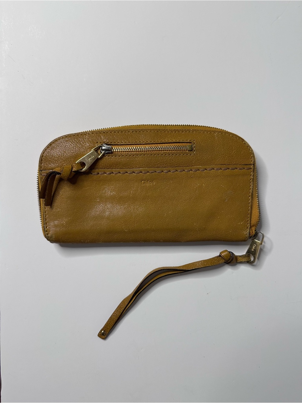 Chloé Mustard Yellow Leather Wristlet Clutch 12 card slots 4 separate bill slots